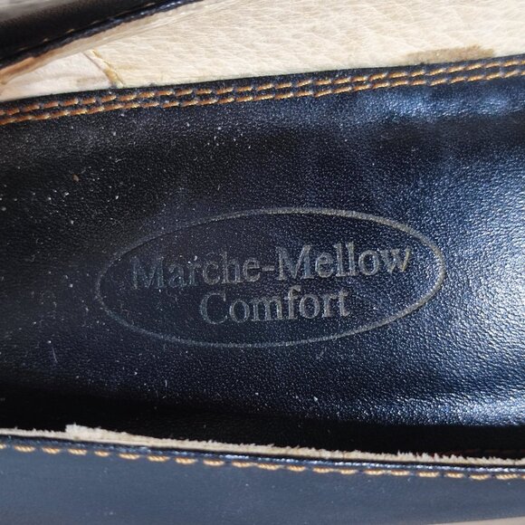 Marche-Mellow Comfort Block Heel Pumps Size 7 Black Leather Minimalist Dress - Picture 8 of 12